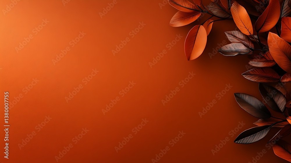 Obraz premium Autumnal Leaves on Burnt Orange Background.