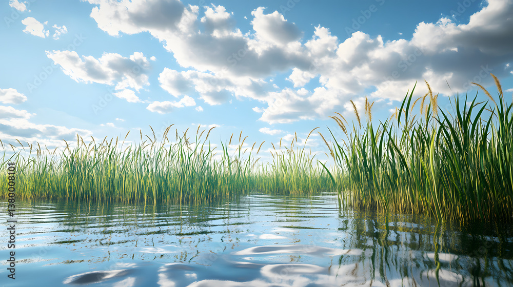 Obraz premium grass, sky, green, nature, field, summer, blue, meadow, spring, plant, landscape, agriculture, water, cloud, wheat, clouds, lawn, sun, environment, fresh, farm, rural, day, season, rice
