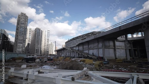 Urban Construction Site with Modern Skyscrapers in Background