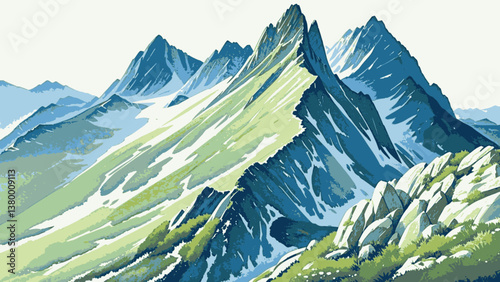 Watercolor horizon ascend mountains isolated vector illustration svg