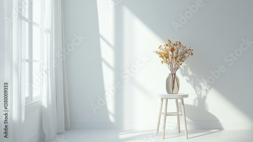 Minimalist room with flowers and sunlight