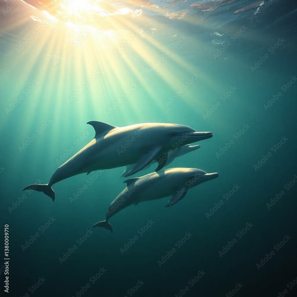 Fototapeta premium Clear photo of the sea with dolphins - technically flawless image