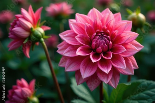 Intricate dahlia blooms, vibrant petals, lush foliage , beauty, flowerpattern, image