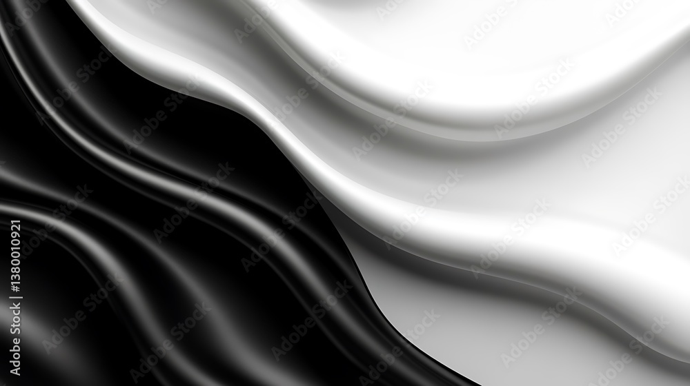 Obraz premium Black White Silk Waves Abstract Texture Background.
