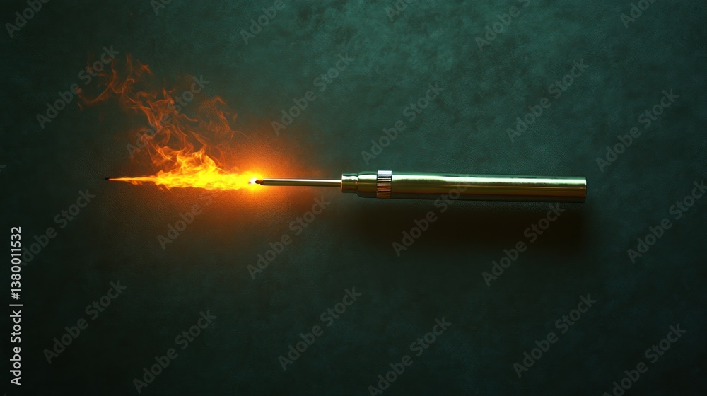 Fototapeta premium Metallic tool with fiery tip on dark surface