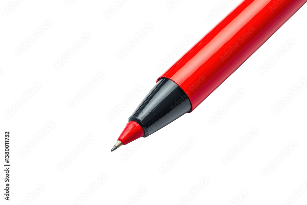 A vibrant red pen poised for creativity on a clean white surface in soft daylight A vibrant red pen poised for creativity on a clean white surface in soft daylight
