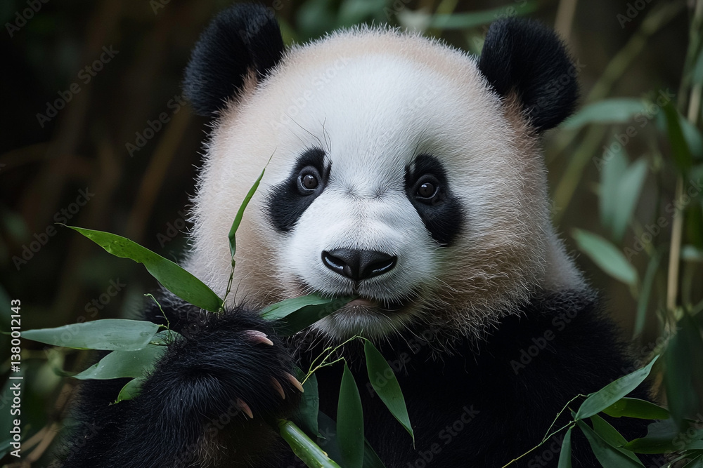 Fototapeta premium giant panda eating bamboo