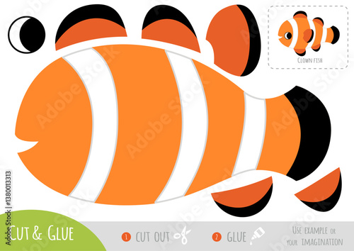 Education paper game for children, Cute clown fish. Use scissors and glue to create the image