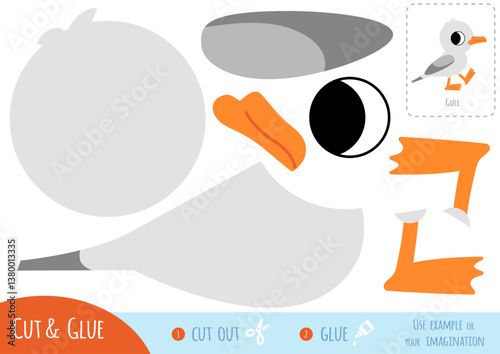 Education paper game for kids, cute cartoon seagull. Use scissors and glue to create the image.