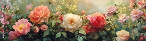 Vibrant Flowers in Bloom Against a Serene Garden Background