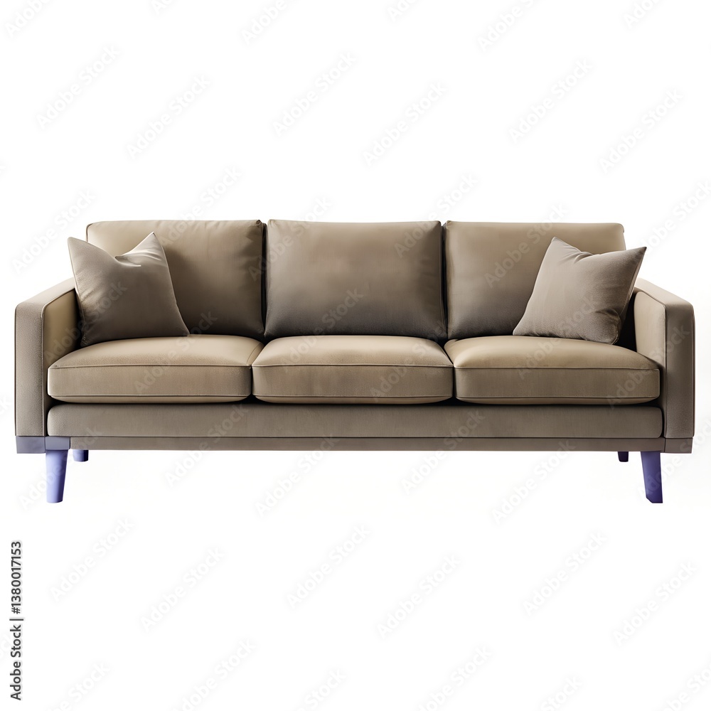 Modern Three-Seater Sofa in Charcoal/Taupe on White Background Modern Three-Seater Sofa in Charcoal/Taupe on White Background