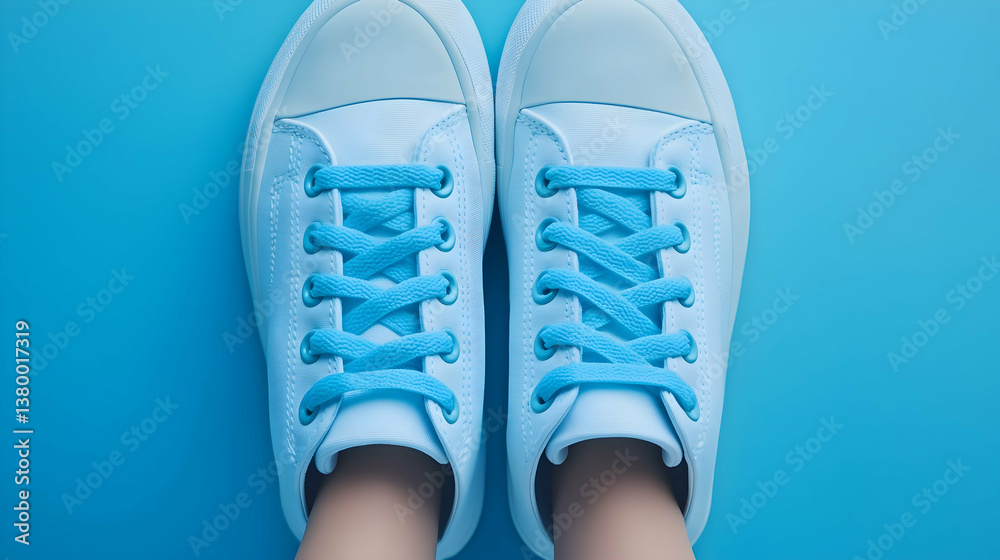 Pair of Stylish Blue Sneakers on Blue Background – Footwear Fashion Concept