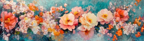 Vibrant Spring Blossoms in Full Bloom Against a Colorful Background