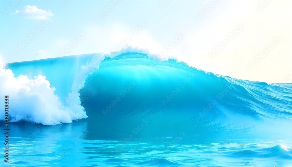 Fototapeta premium An abstract watercolor depiction of a big wave, perfect for textures. This fresh, cheerful, and relaxing summer concept features positive and soothing tones, ideal for backgrounds or wallpapers