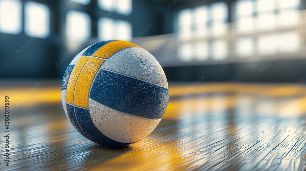 Close-up of a Colorful Volleyball on a Sports Court Floor Close-up of a Colorful Volleyball on a Sports Court Floor