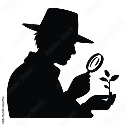 Botanist Silhouette, Vector, Icon, Logo, White Background.