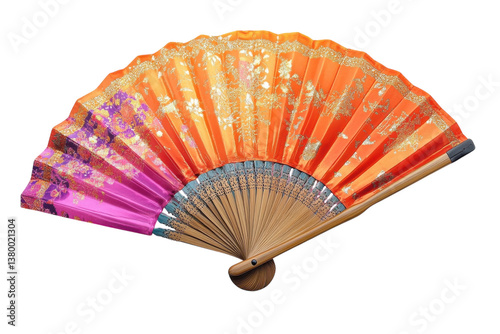 Colorful traditional fan featuring intricate designs and vibrant hues representing cultural artistry