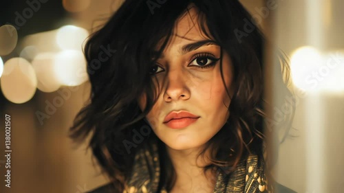 Wallpaper Mural Young caucasian female with short hair in urban night scene Torontodigital.ca