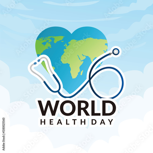 World health day Illustration with heart Earth and stetoskop design
