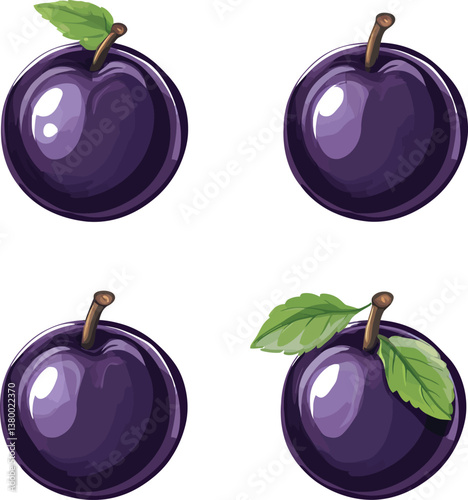 set of plums with leaves