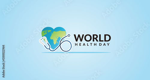 World health day Illustration with heart Earth and stetoskop