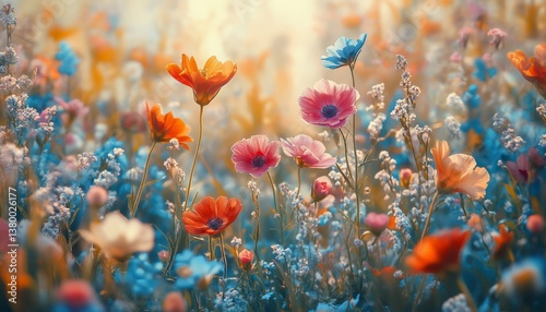 Vibrant Colorful Flowers in a Sunlit Spring Garden