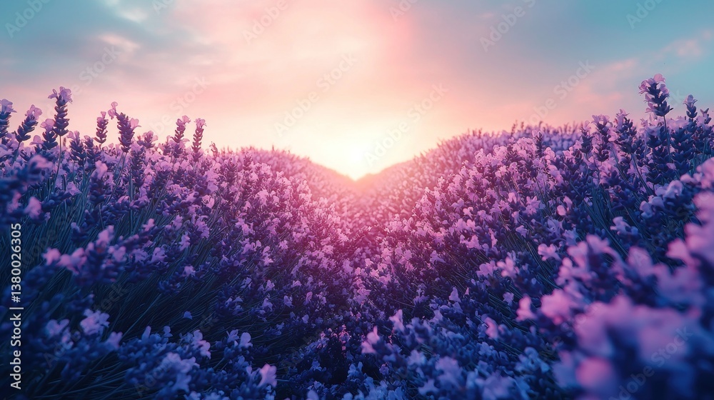 Naklejka premium Lavender field at sunset