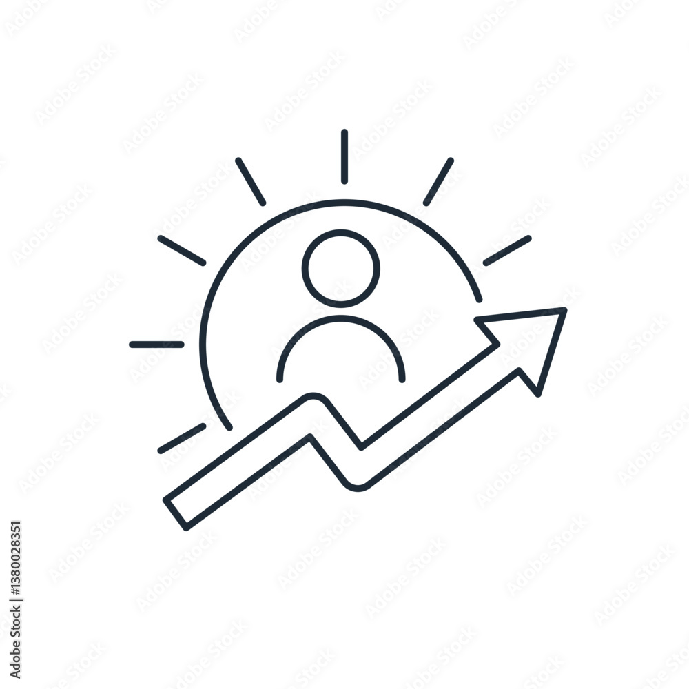 Growth of personal business skills, mastery. Self development. Vector linear icon isolated on white background.