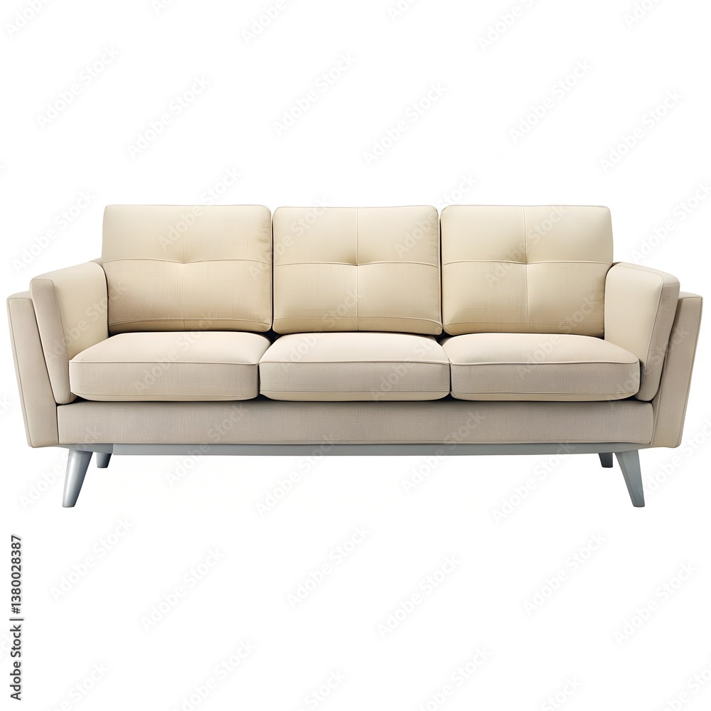 Modern Three-Seater Sofa with Indoor Plants on White Background Modern Three-Seater Sofa with Indoor Plants on White Background