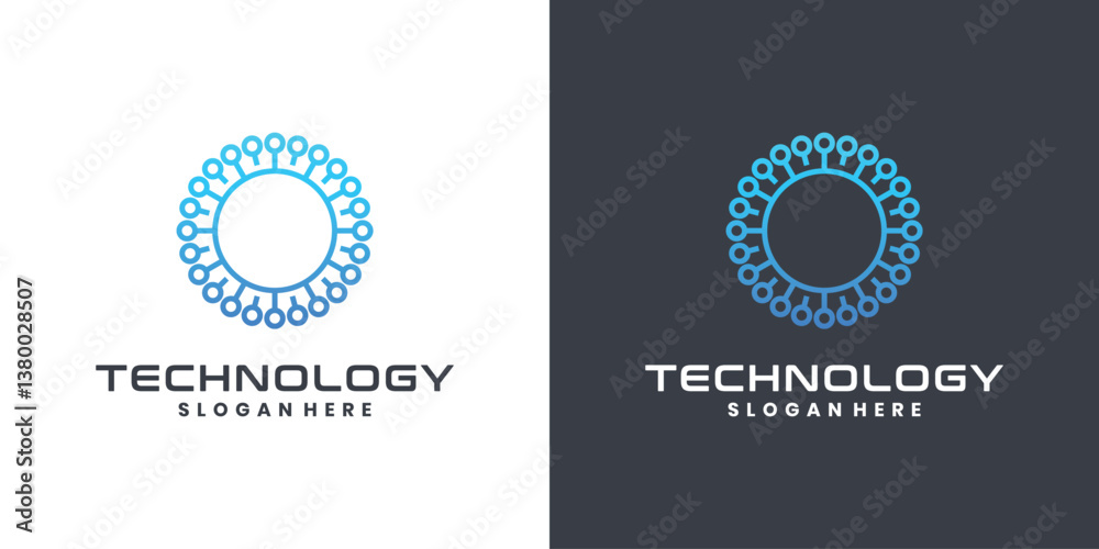 Fototapeta premium Modern technology logo with circuit circle design for connection, network and digital