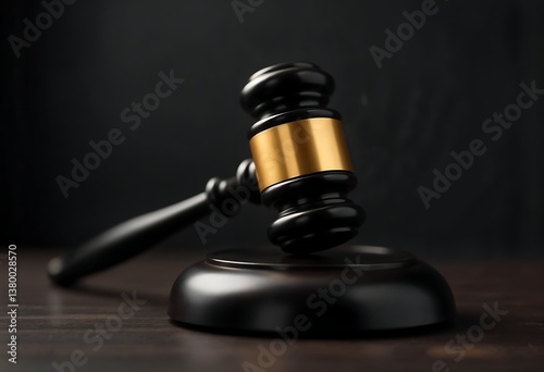 Generative AI image representing a black wooden gavel on a dark background