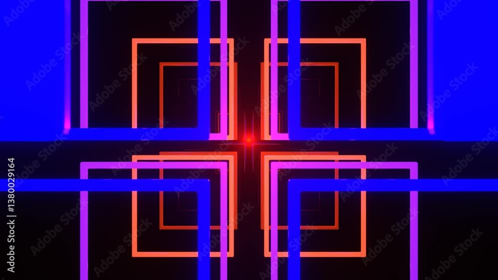 Deep Blue and Orange Fantastic Spatial Corridor of Square Shapes Background VJ Loop l 4K