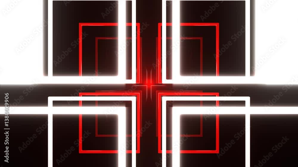 Red and White Fantastic Spatial Corridor of Square Shapes Background VJ Loop l 4K