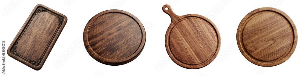 An array of handcrafted wooden cutting boards trays and platters in various shapes and sizes for food and serving in the kitchen and dining areas An array of handcrafted wooden cutting boards trays and platters in various shapes and sizes for food and serving in the kitchen and dining areas