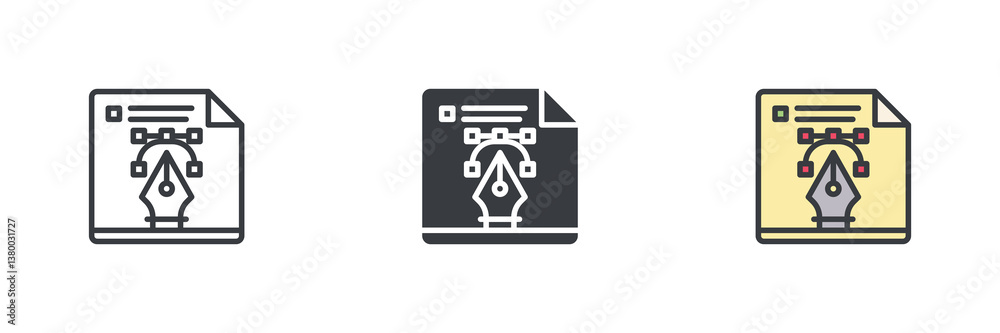 Fototapeta premium Document with a pen tool graphic different style icon set