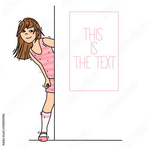 Girl peeking over empty board