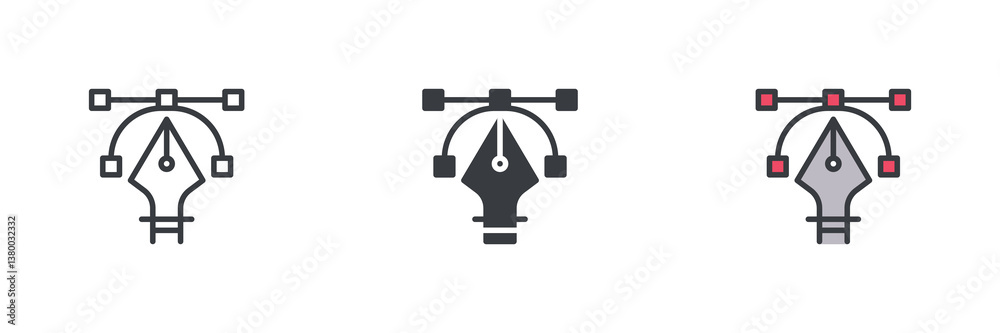 Pen tool or vector point graphic different style icon set Pen tool or vector point graphic different style icon set