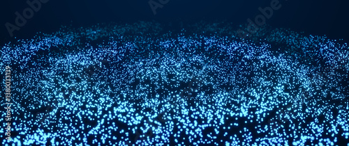 Wave of dust particles. Abstract gradient background of dots. Big data stream. Futuristic digital backdrop. Technology network. 3d rendering