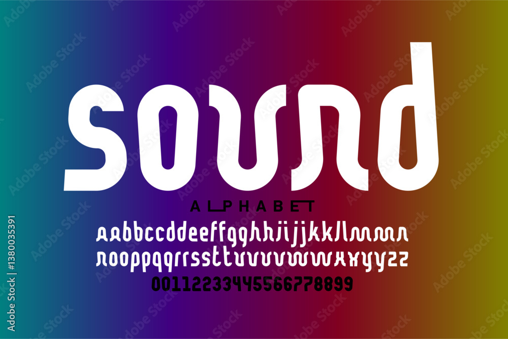 Sound. Modern style font, alphabet letters and numbers vector illustration