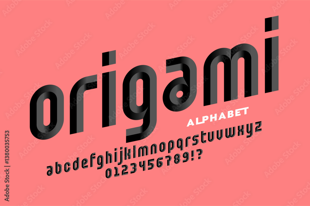 Origami. Paper craft style font, alphabet letters and numbers vector illustration
