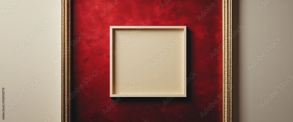 Fototapeta premium Red textured background with gold ornate border and cream insert