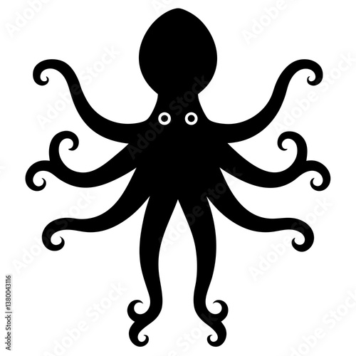 A vector silhouette of an octopus spreading its arms wide, 