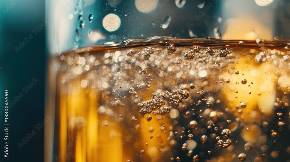 Close up photograph showing bubbling liquid inside a glass Close up photograph showing bubbling liquid inside a glass