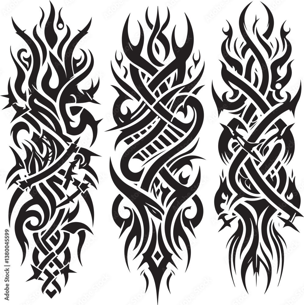 Obraz premium Luxury Ornamental Tattoos Vintage Vector Bundle | Baroque, Royal Frames & Floral Designs