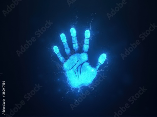 A Glowing Blue Handprint Symbolizing Hygiene and Protection