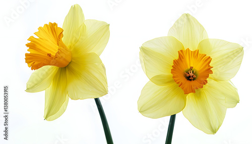 daffodils isolated on white background, Vibrant Yellow Daffodils With Orange Centers Against White Background