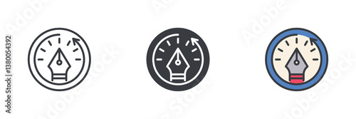 Fountain pen nib inside a circular frame different style icon set