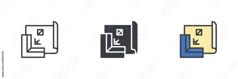 Blueprint or architectural plan different style icon set Blueprint or architectural plan different style icon set