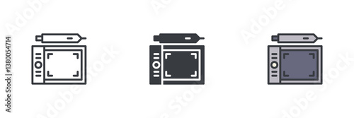 Graphic tablet with a stylus different style icon set