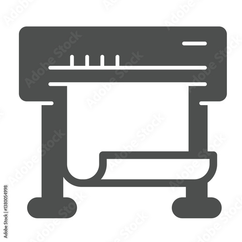 Inkjet plotter with paper solid icon, architect studio concept. Vector graphics. Photo placard, banner, poster printer sign on white background, glyph style icon for mobile or web design.